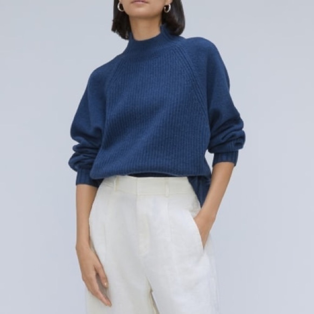 NWOT Women’s XS Everlane Blue The Cashmere Ribbed Turtleneck Sweater Pullover